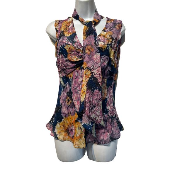 BCBGMAXAZRIA Silk Floral Necktie Sleeveless Blouse Size XS - Picture 1 of 6